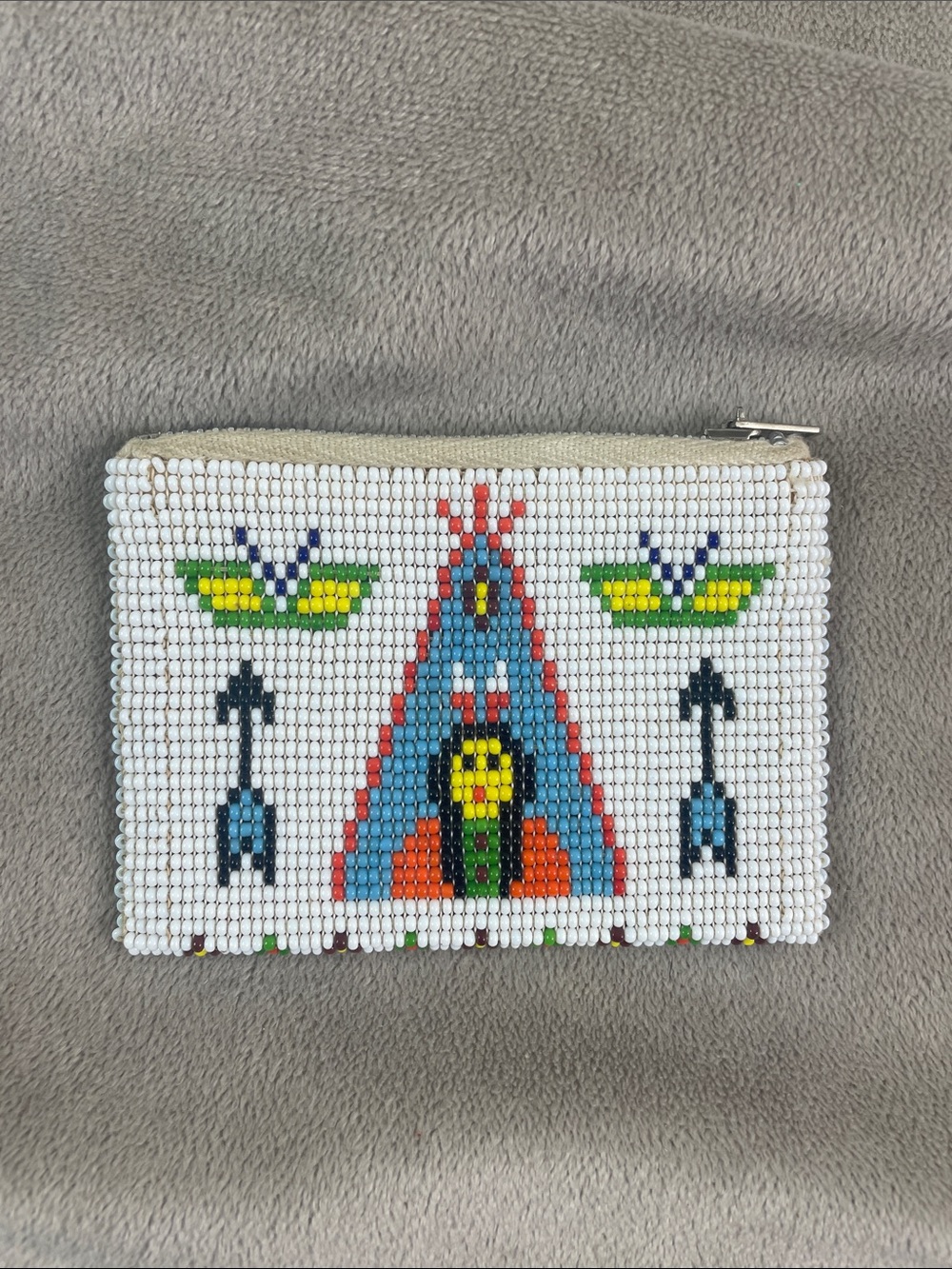 Vintage Small Coin Purse Beaded White